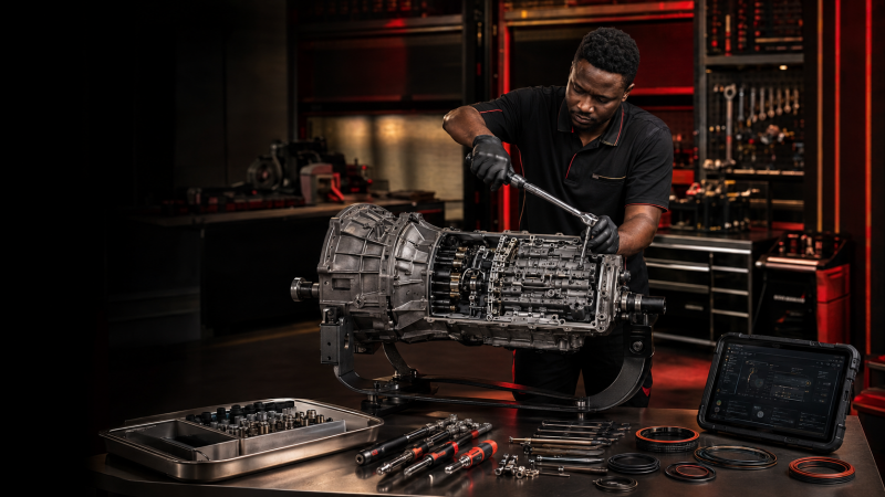 Gearbox specialist diagnosing an automatic transmission